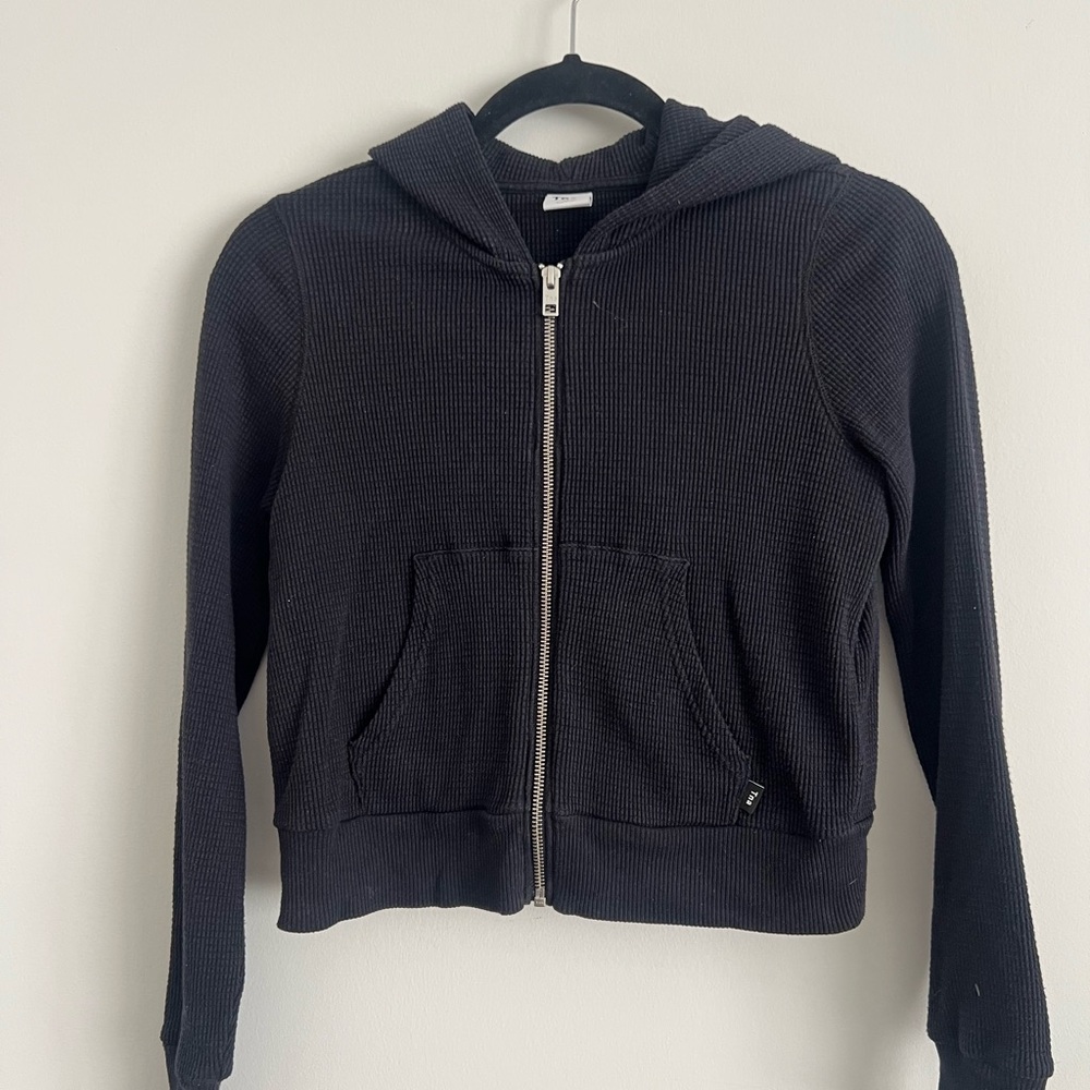 TNA Black Hooded Waffle Zip-Up Jacket